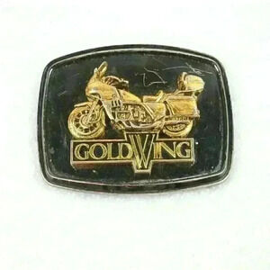 Vintage Belt Buckle Goldwing Motorcycle Black & Gold Raintree 3D Metal 1978